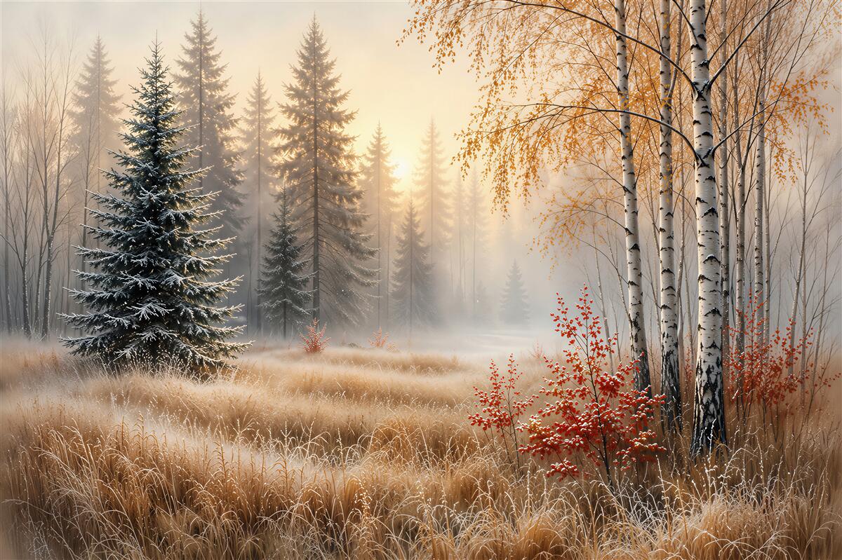 Fototapeten Winterwald im Nebel