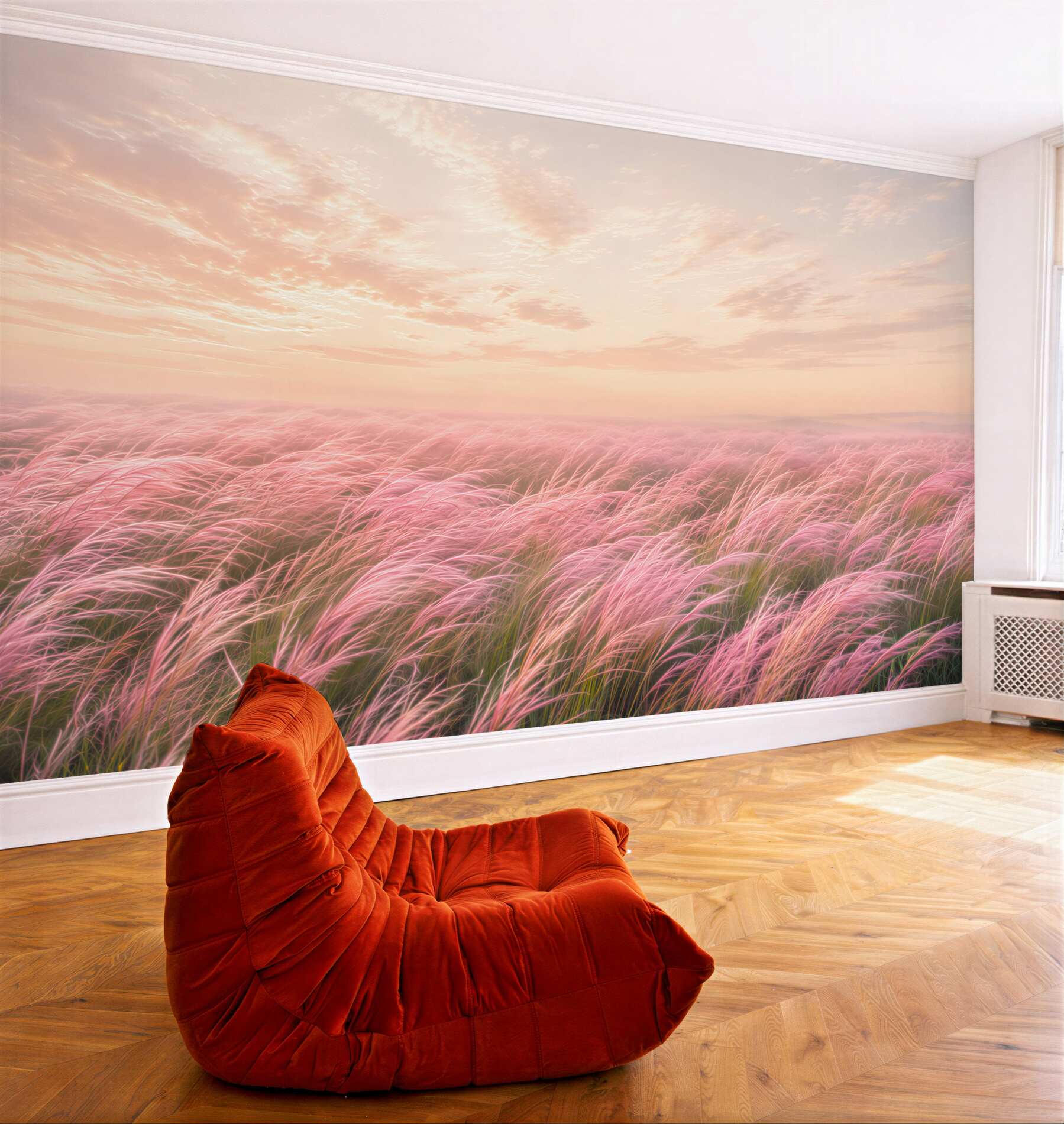 Fototapeten rosa Gräser bei Sonnenaufgang