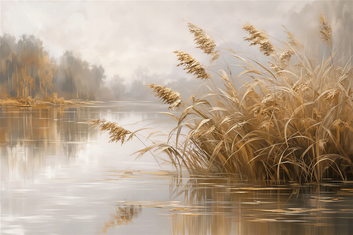 Fototapeten am See mit Schilfrohr