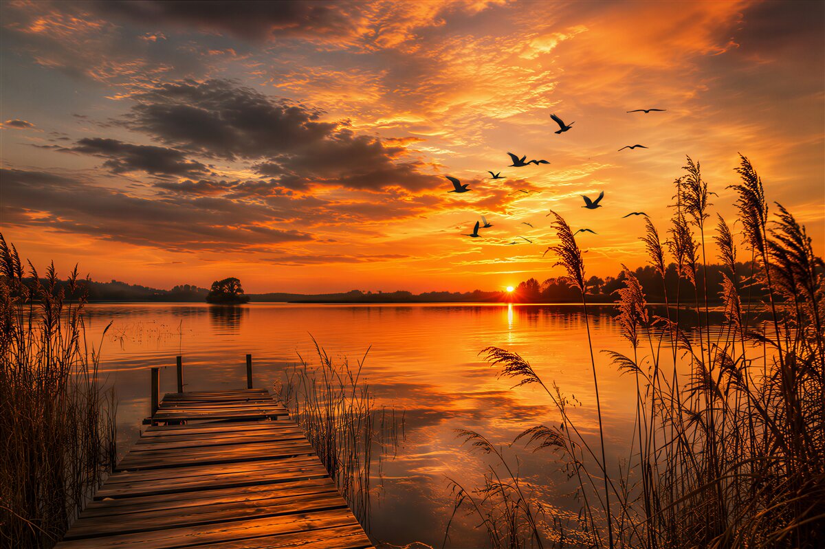 Fototapeten Sonnenuntergang am See