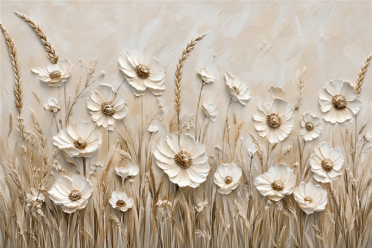 Fototapeten 3D Blumen in Beige