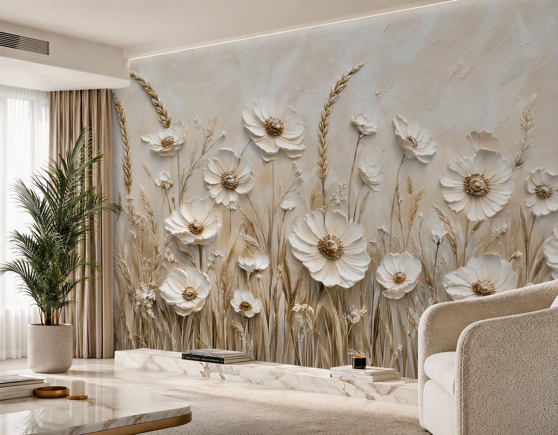 Fototapeten 3D Blumen in Beige