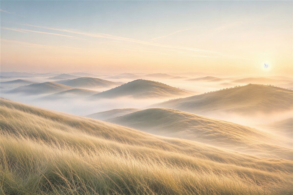 Fototapeten Sonnenaufgang über Hügeln