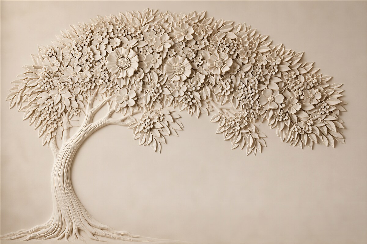 Fototapeten Baum mit Blättern und Blumen