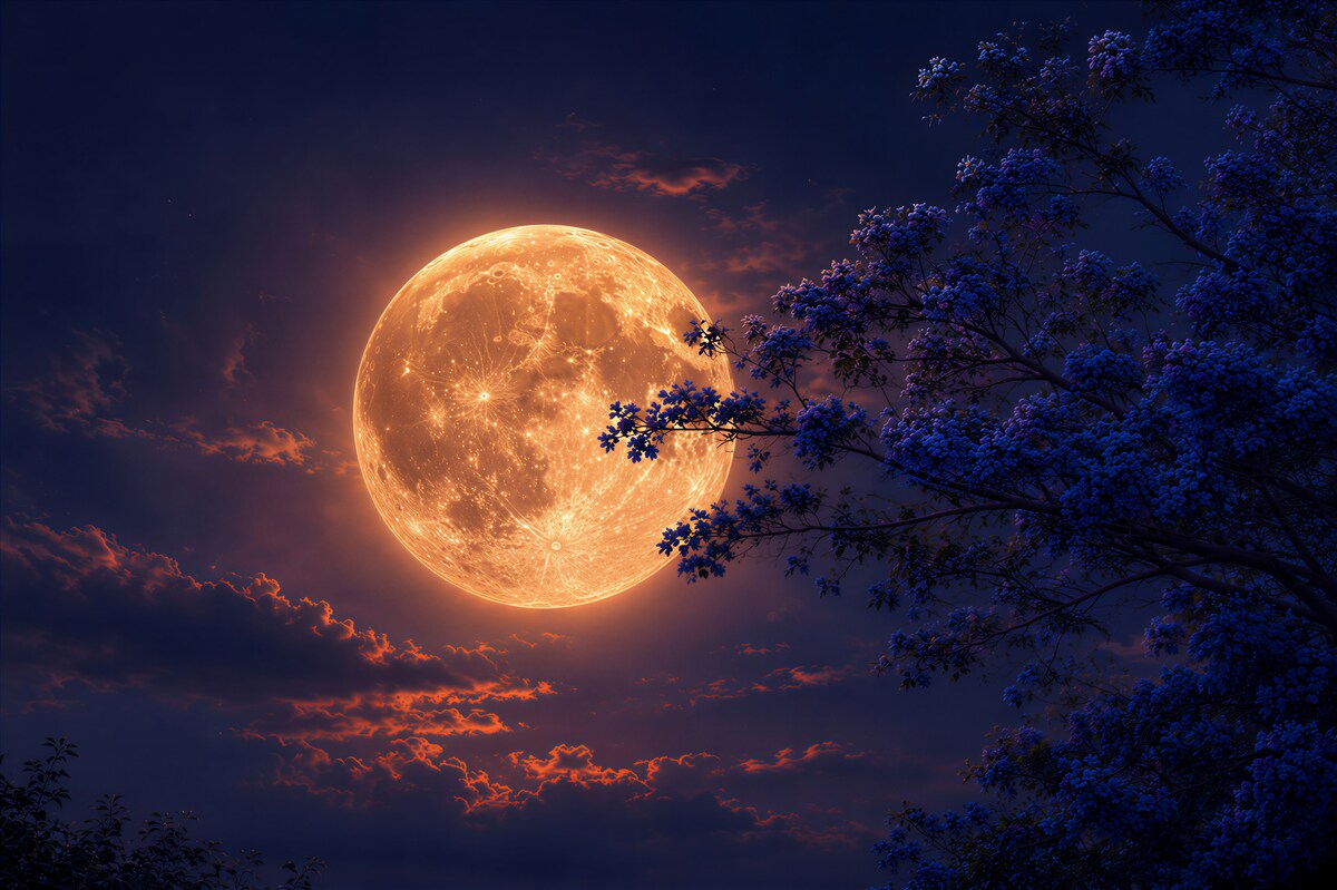 Fototapeten Mond hinter den Bäumen