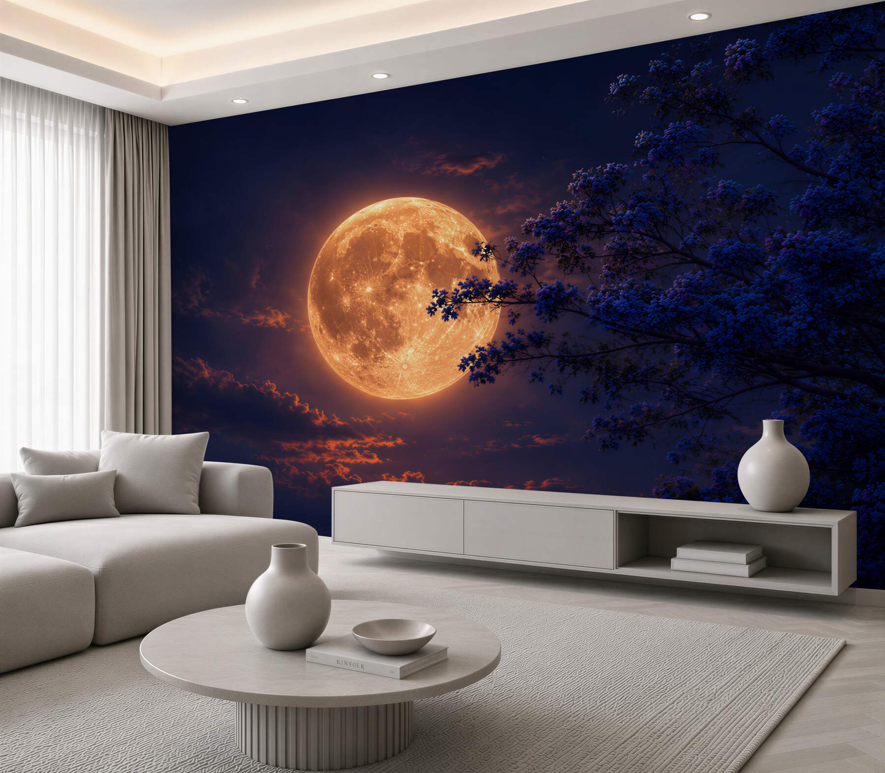 Fototapeten Mond hinter den Bäumen