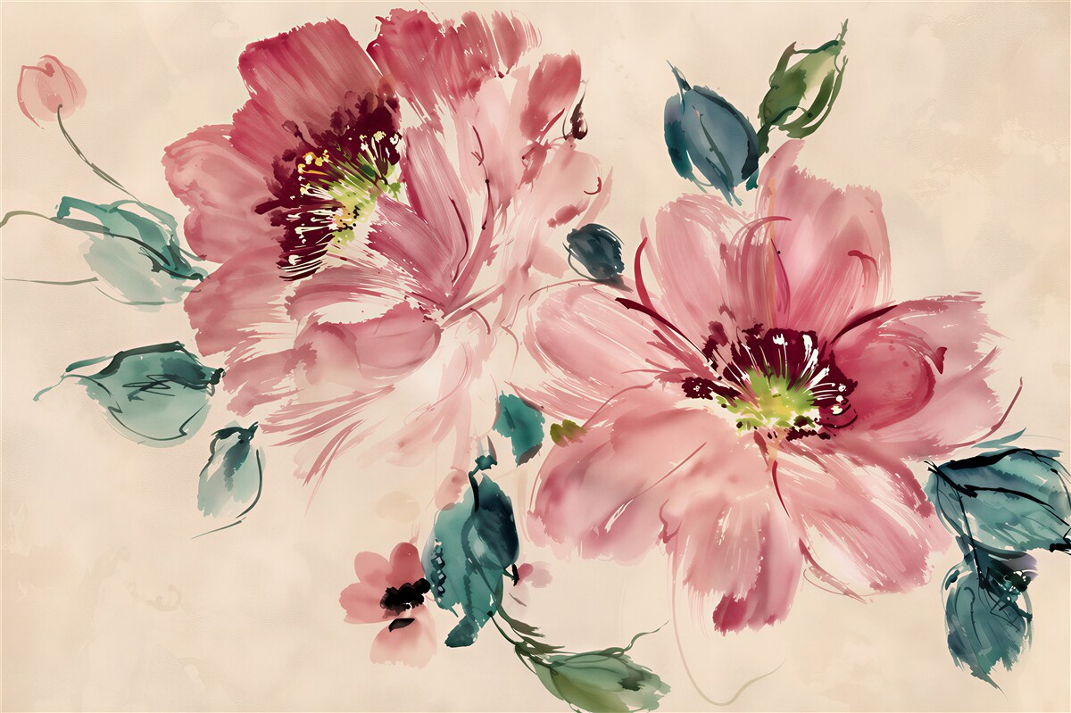 Fototapeten rosa Aquarellblumen