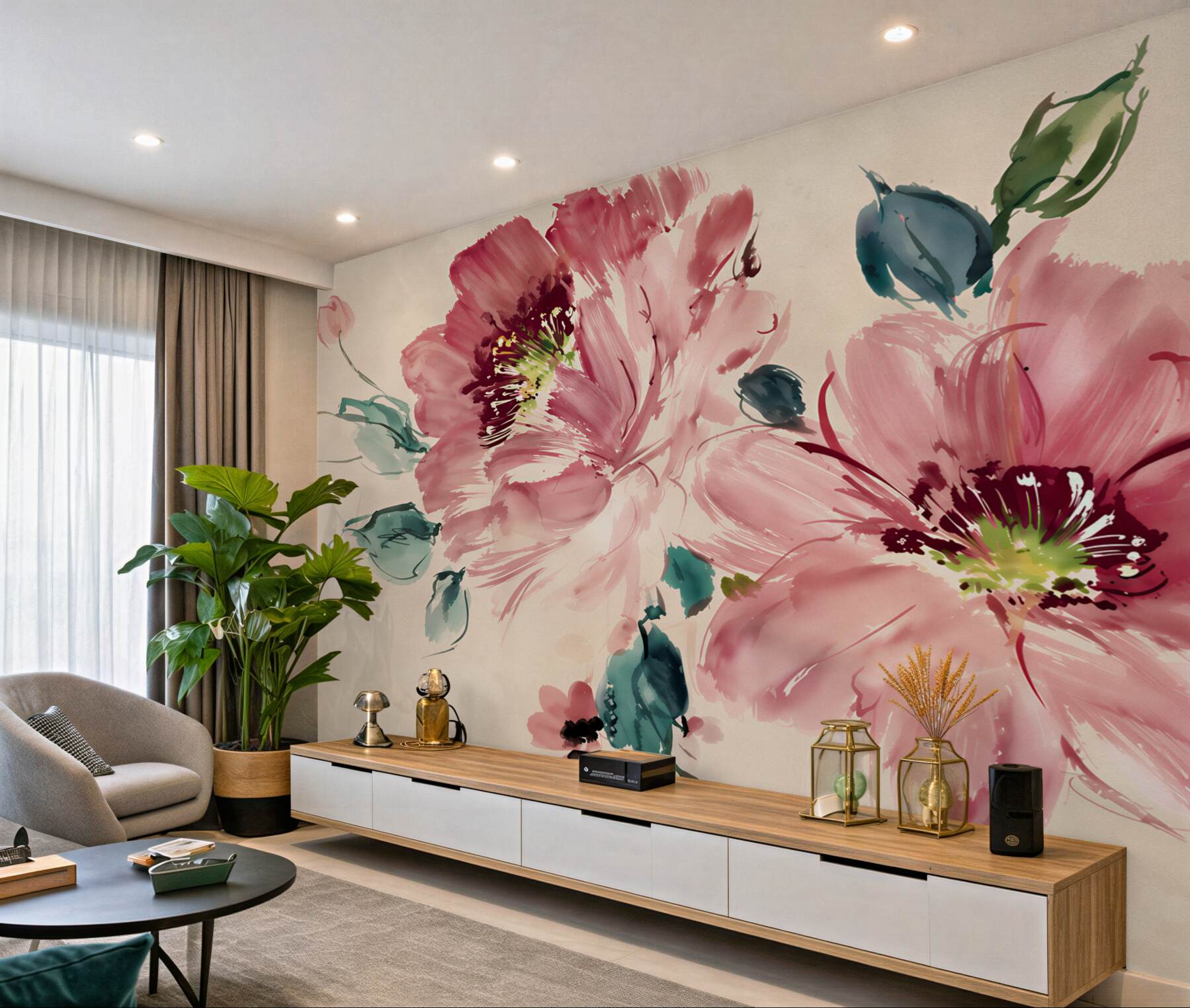 Fototapeten rosa Aquarellblumen