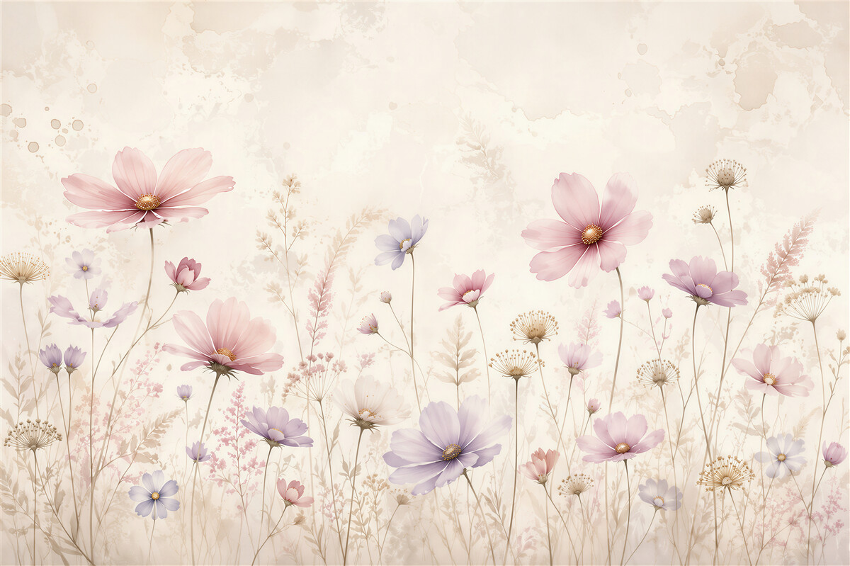 Fototapeten pastellfarbene Wiesenblumen