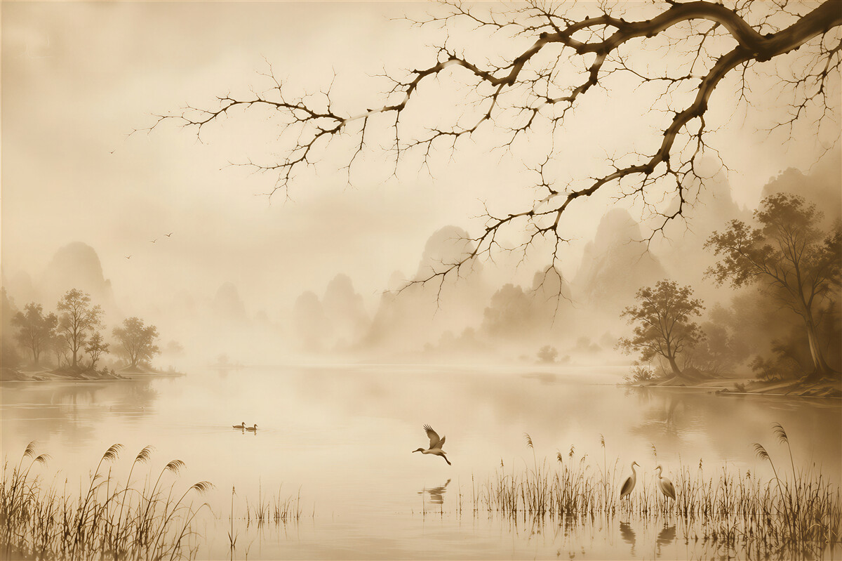 Fototapeten See im Nebel