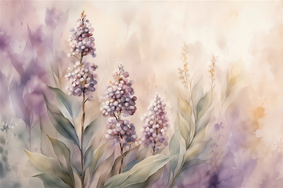 Fototapeten Aquarell-Lila-Blumen