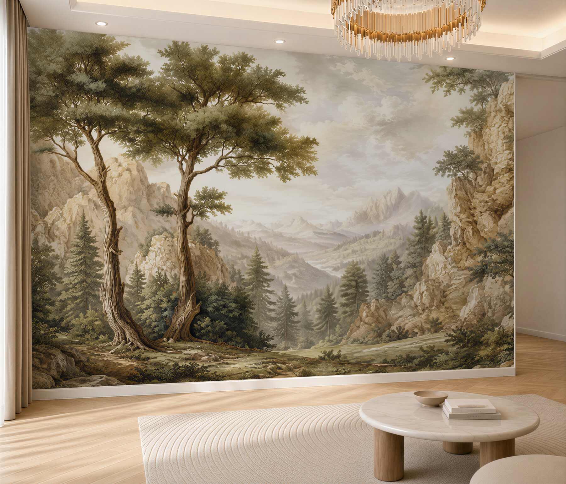 Fototapeten Berglandschaft mit Bäumen