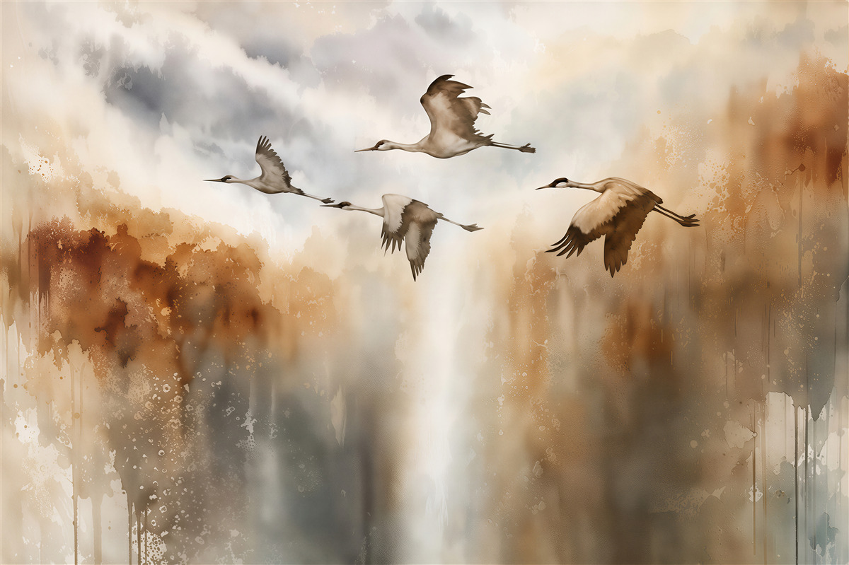Fototapeten Kraniche im Flug