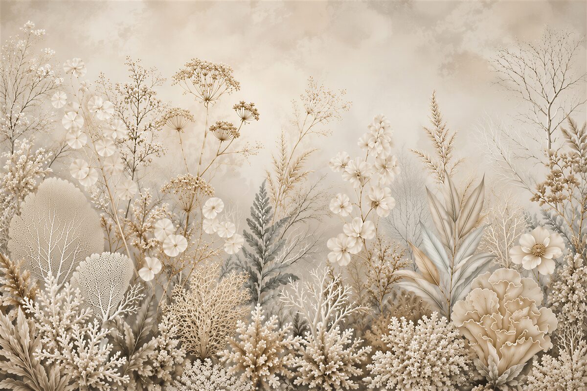 Fototapeten goldene Blumen und Blätter