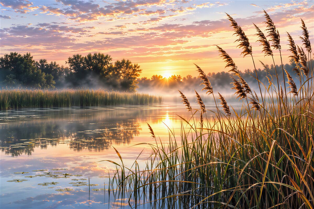 Fototapeten Sonnenuntergang über dem See