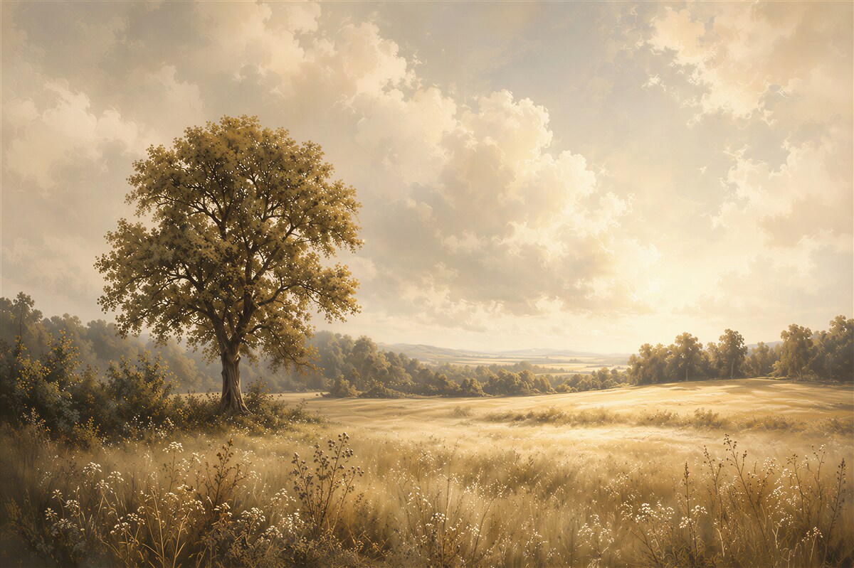 Fototapeten ruhige Landschaft mit einem Baum