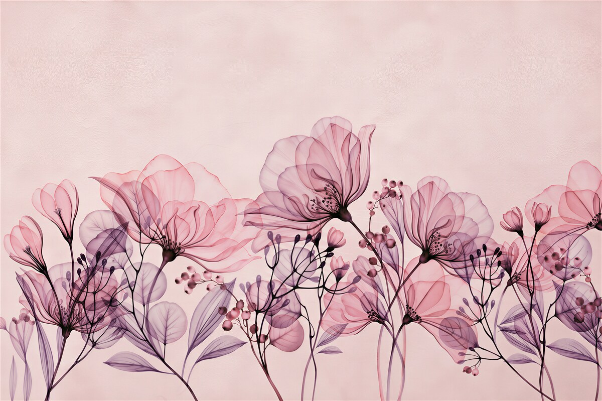 Fototapeten rosa Blumen auf pastellfarbenem Hintergrund