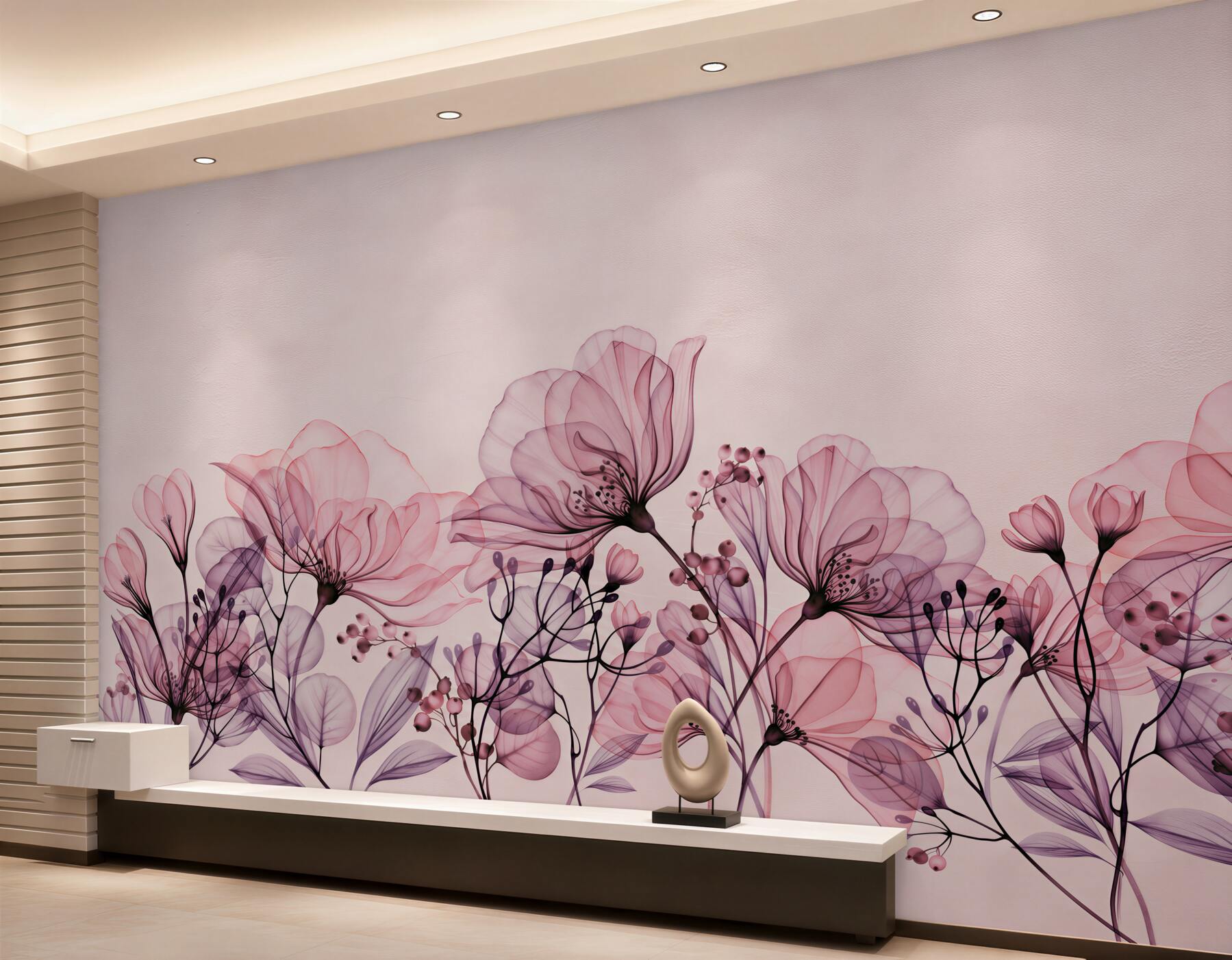 Fototapeten rosa Blumen auf pastellfarbenem Hintergrund