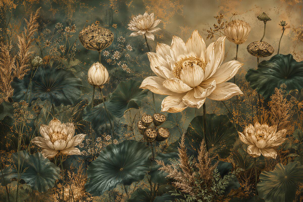 Fototapeten goldene Lotosblumen