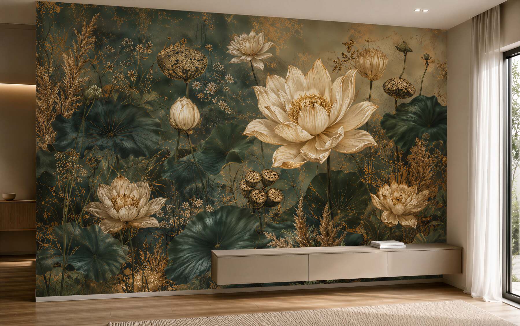Fototapeten goldene Lotosblumen