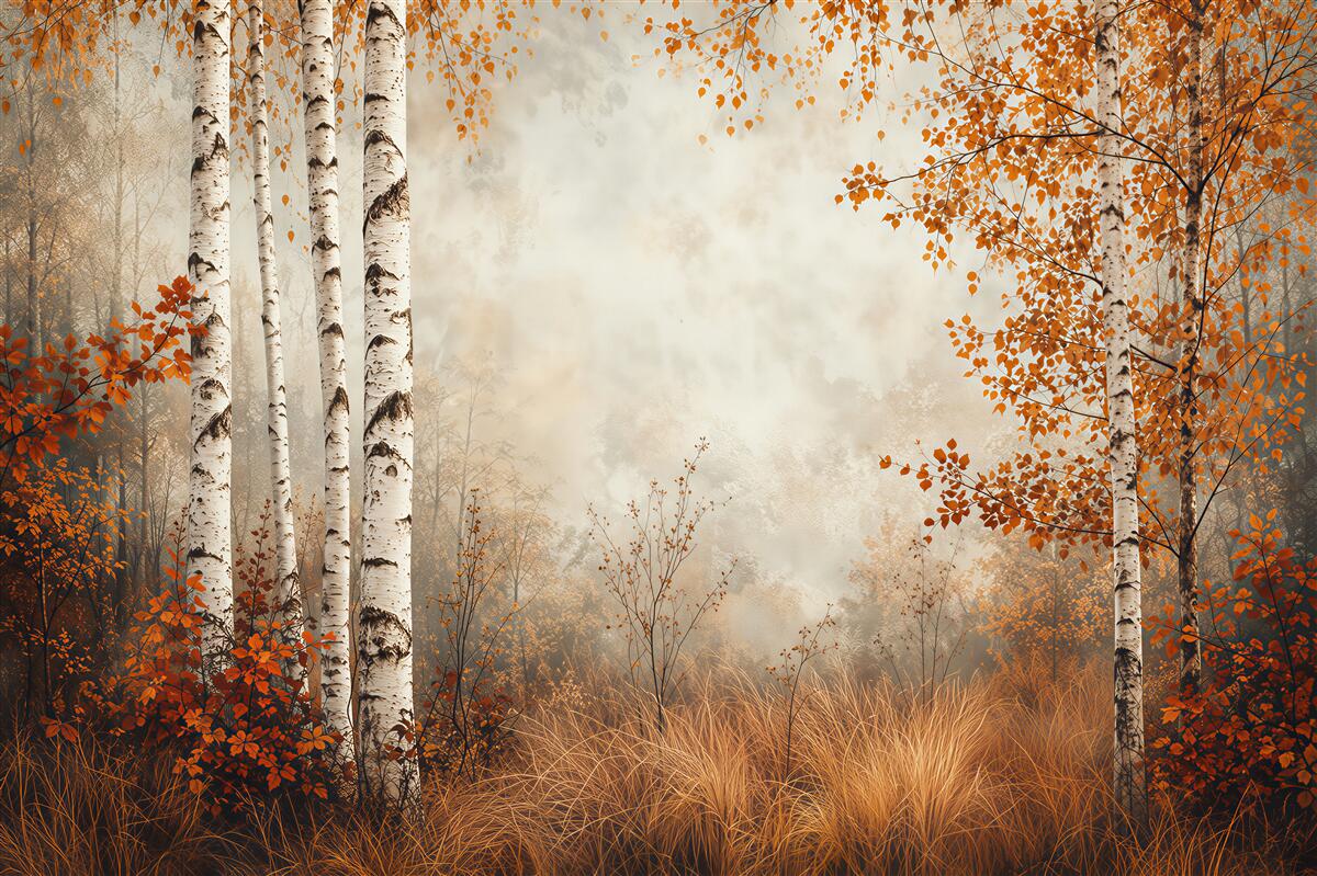 Fototapeten Birkenwald im Herbst