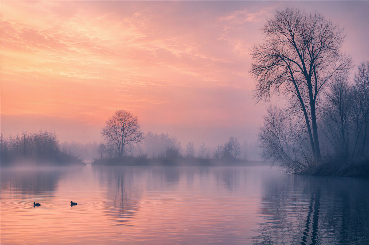 Fototapeten Sonnenuntergang über dem See