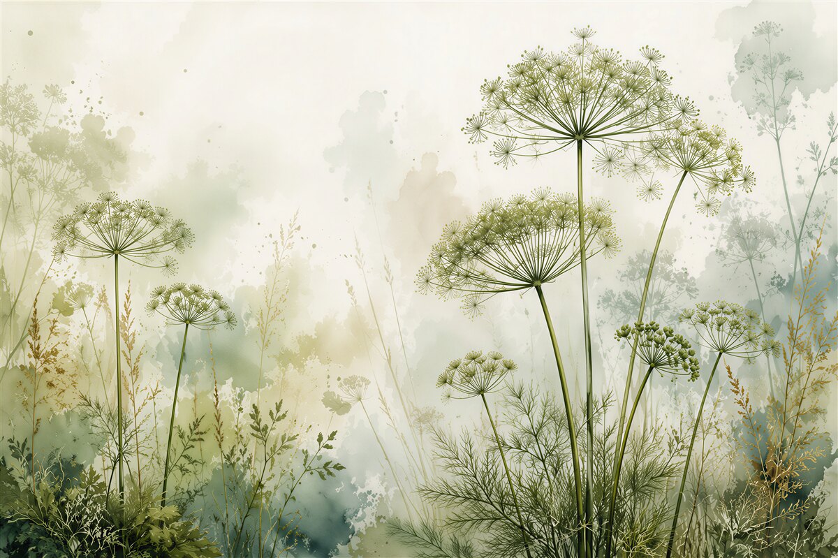 Fototapeten wilder Dill in Aquarell