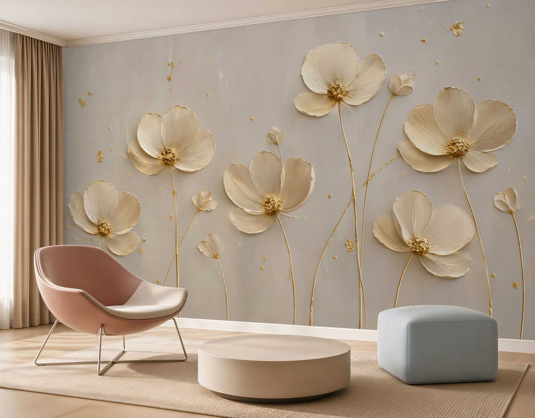 Fototapeten goldene Blumen 3D
