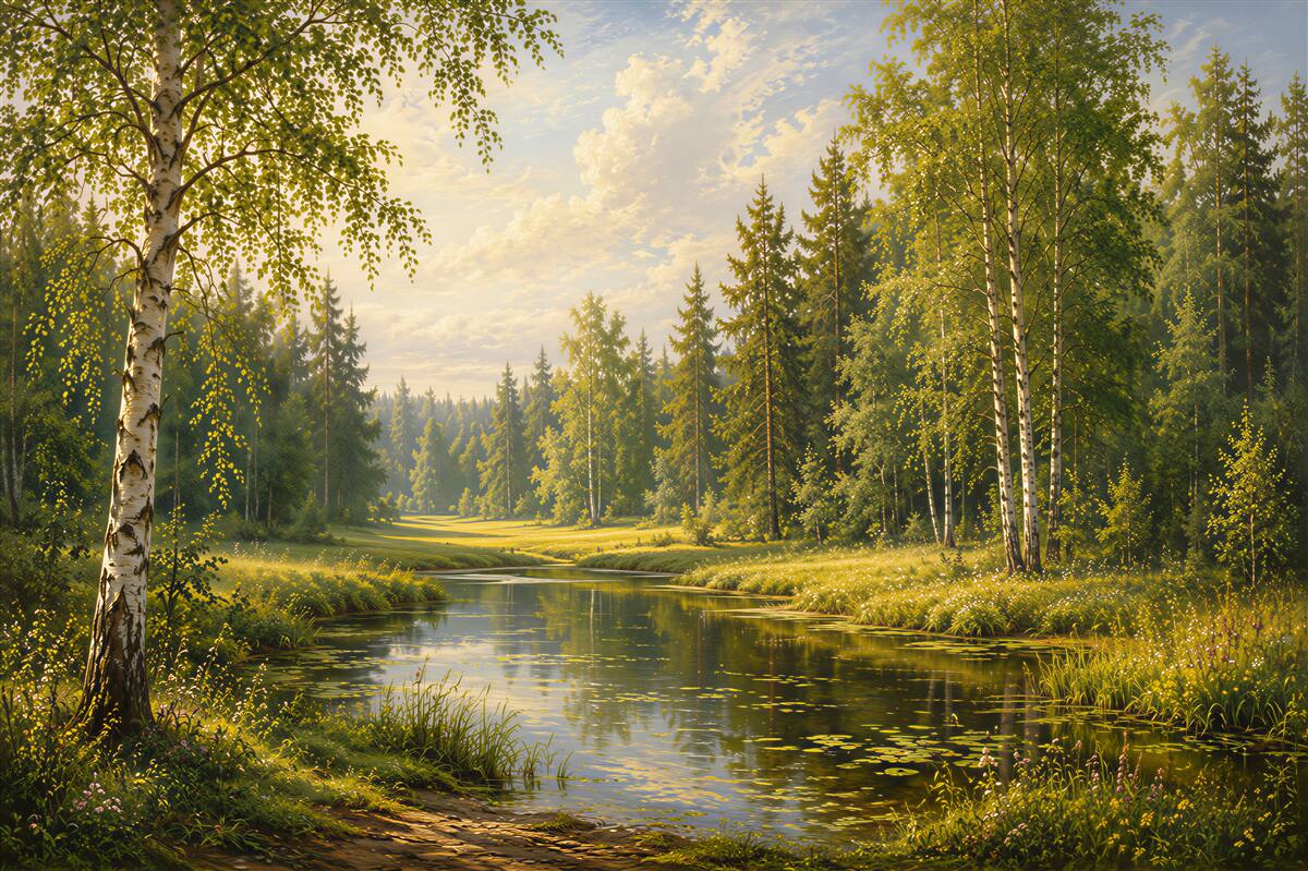 Fototapeten Wald am See