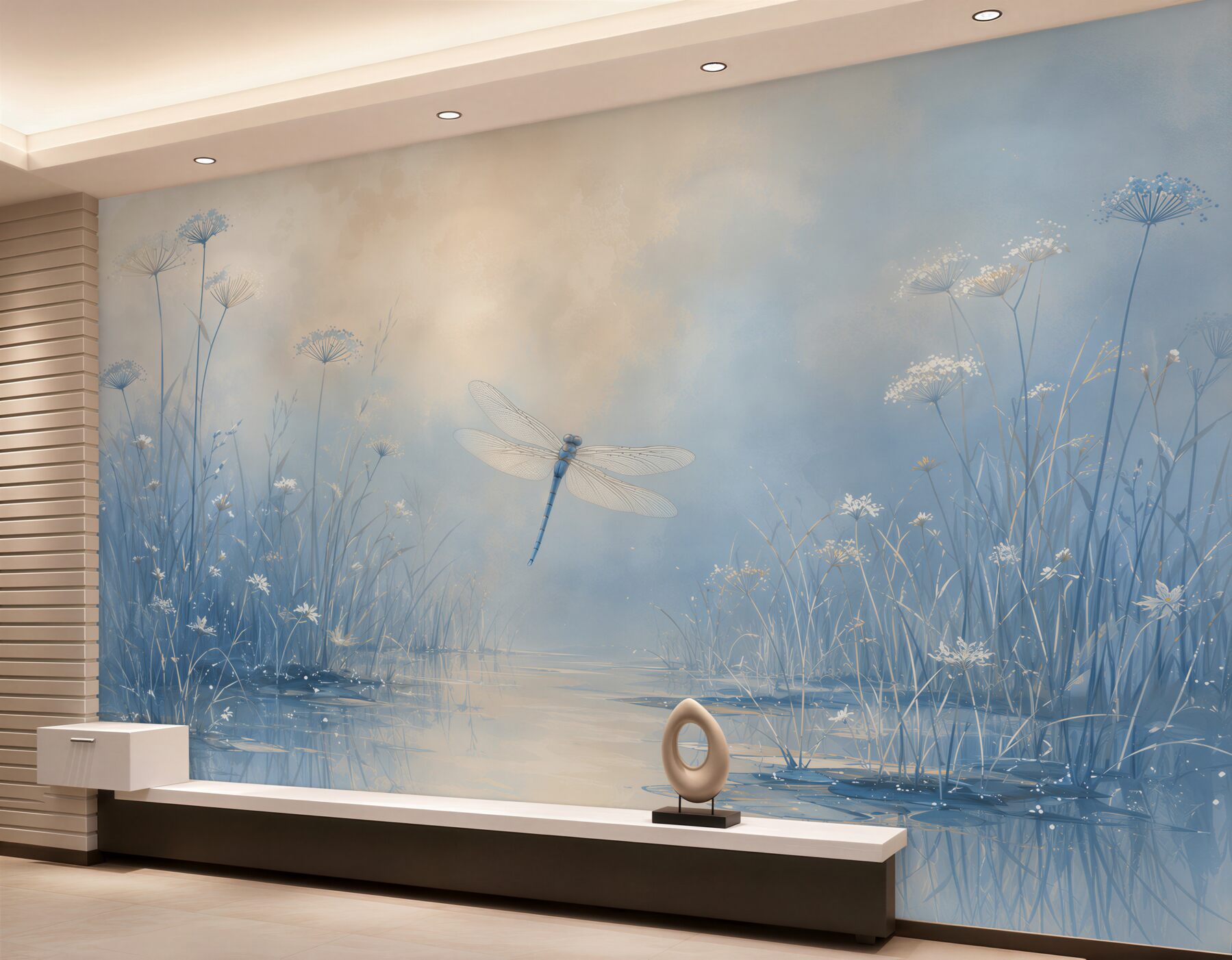 Fototapeten blaue Libellen über Wasser