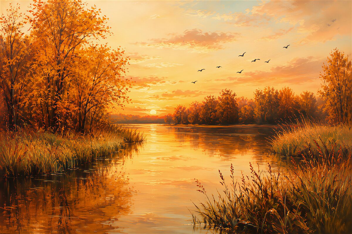 Fototapeten herbstliche Landschaft am See