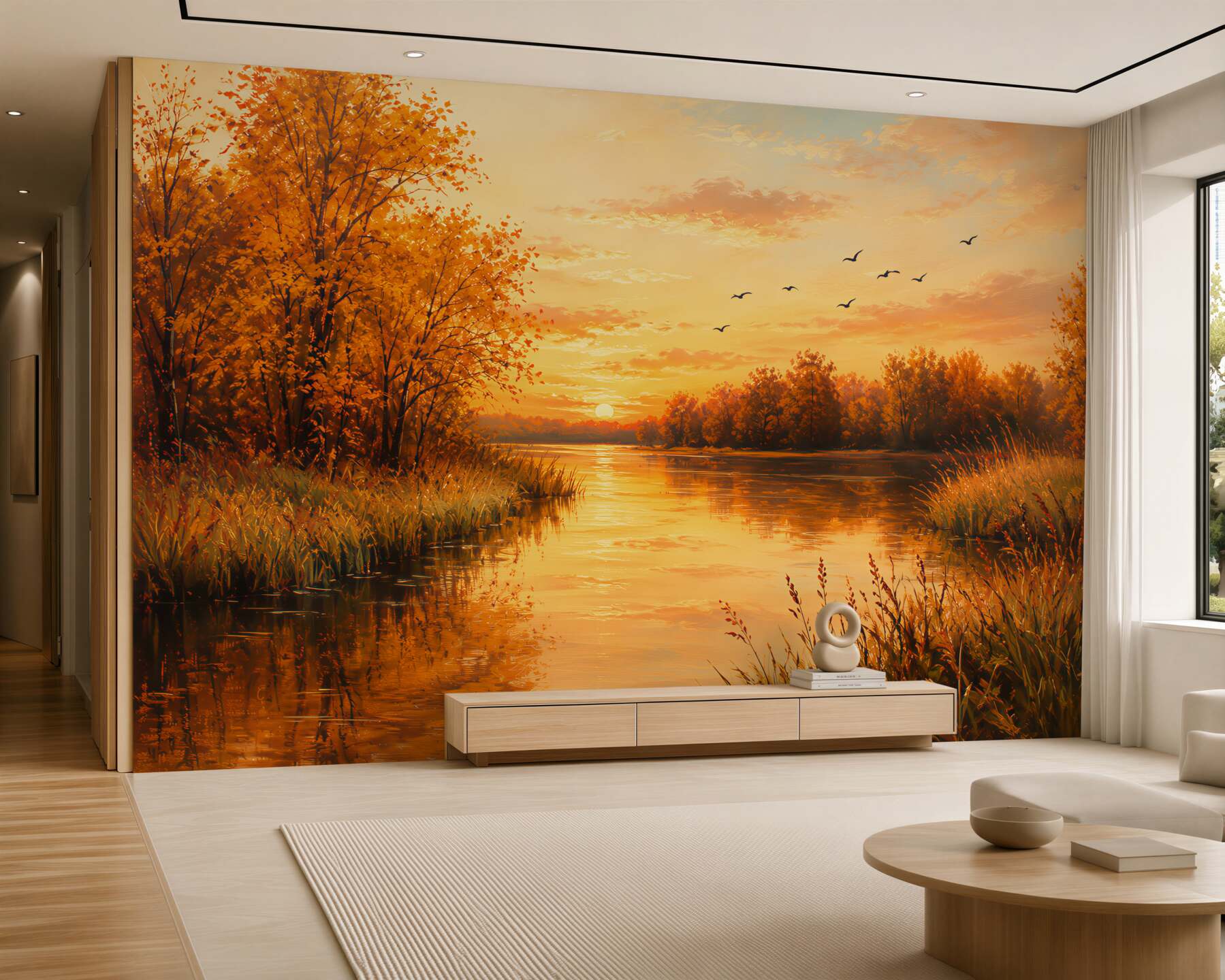 Fototapeten herbstliche Landschaft am See