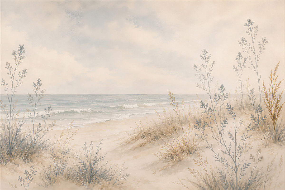 Fototapeten Strand mit Gräsern