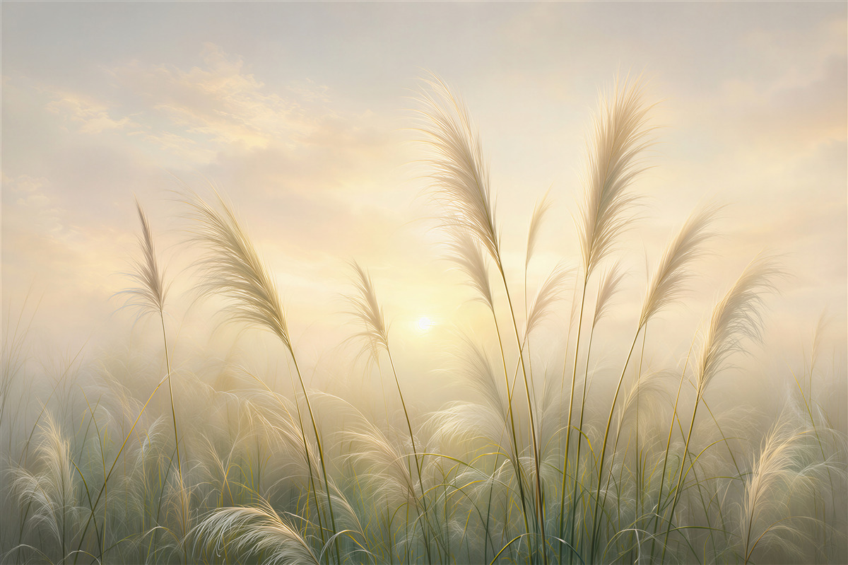 Fototapeten Schilfrohr bei Sonnenaufgang