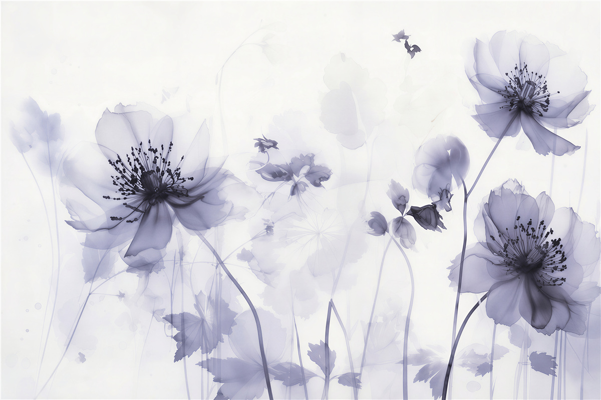 Fototapeten lila Blumen auf weißem Hintergrund