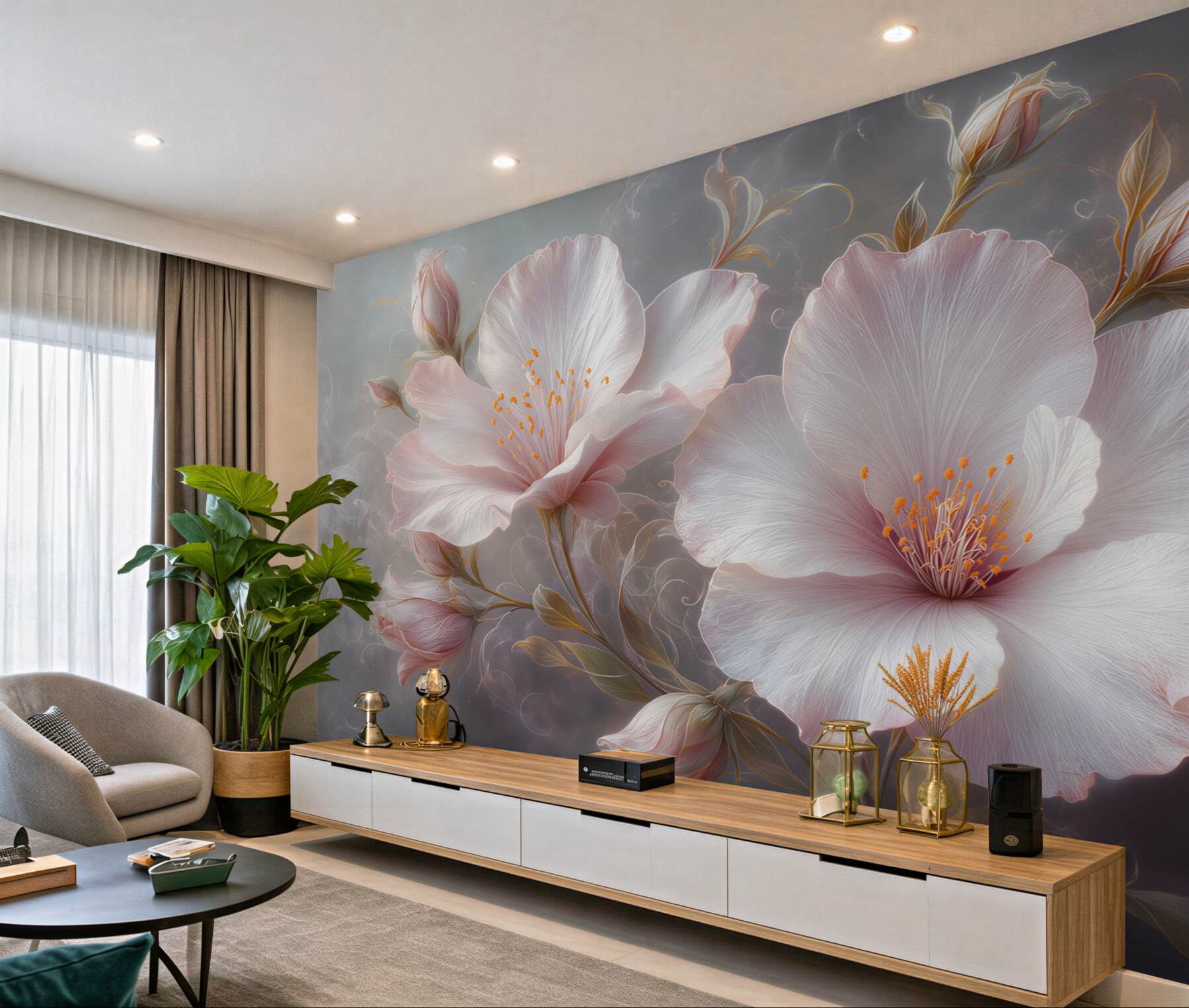 Fototapeten weiße Blumen auf grauem Hintergrund