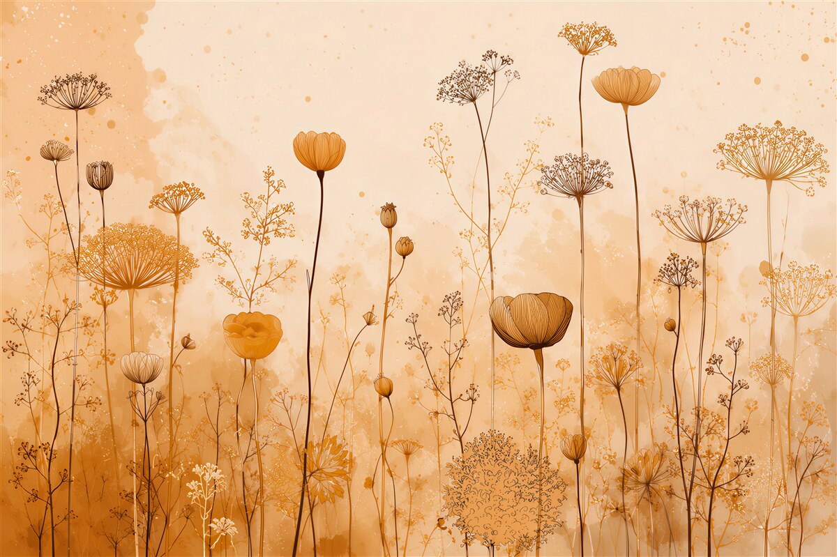Fototapeten Wiesenblumen in Orangetönen