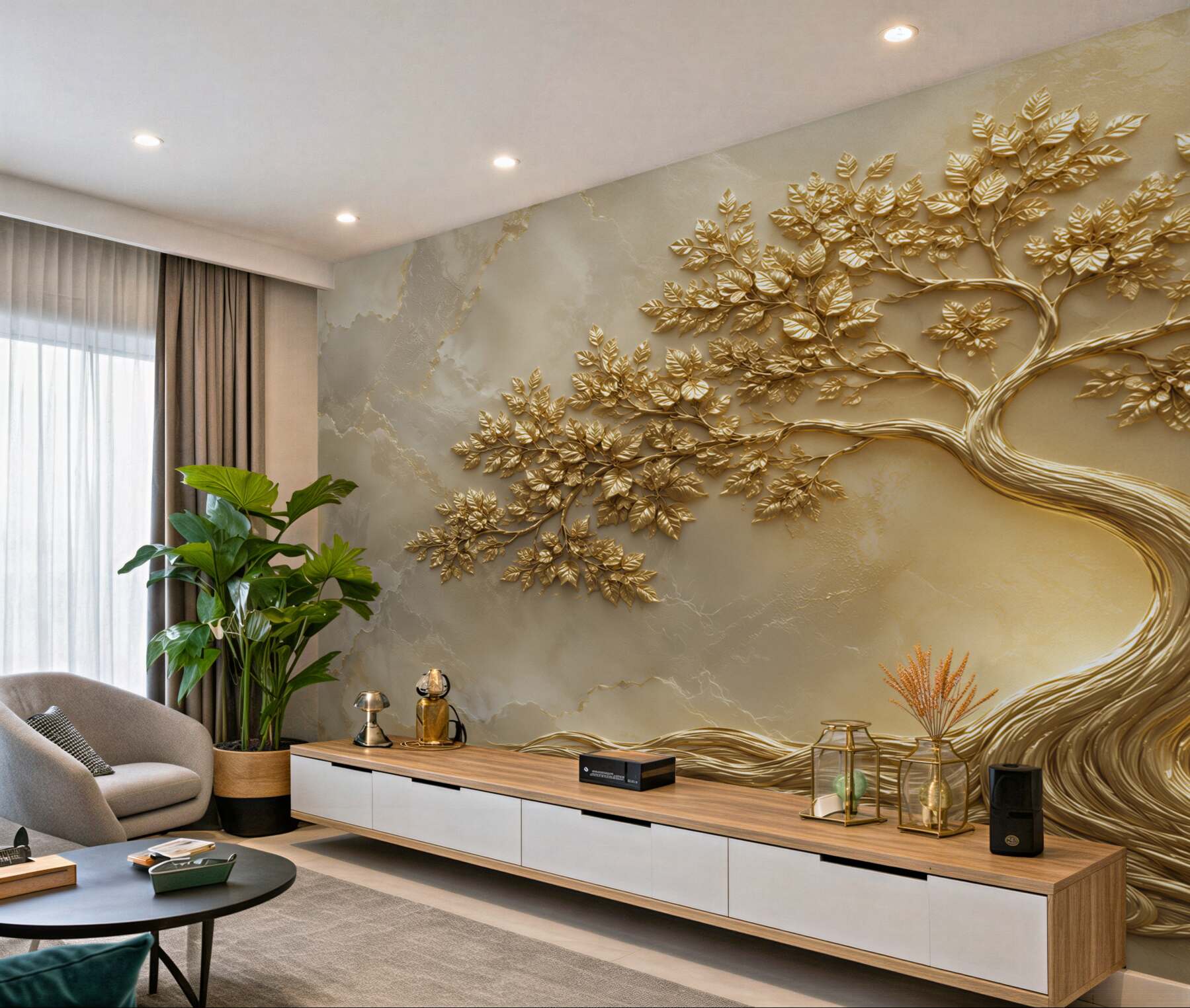 Fototapeten goldener Baum auf Marmor