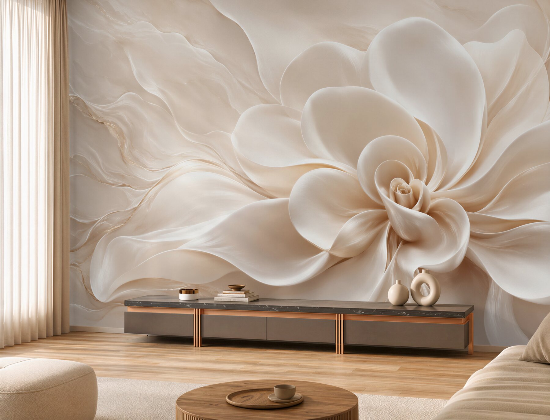 Fototapeten 3D Creme-Rose