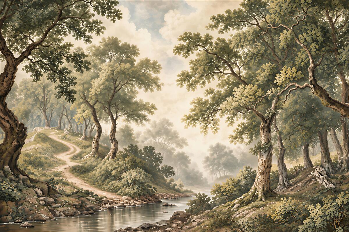 Fototapeten Waldweg entlang des Flusses