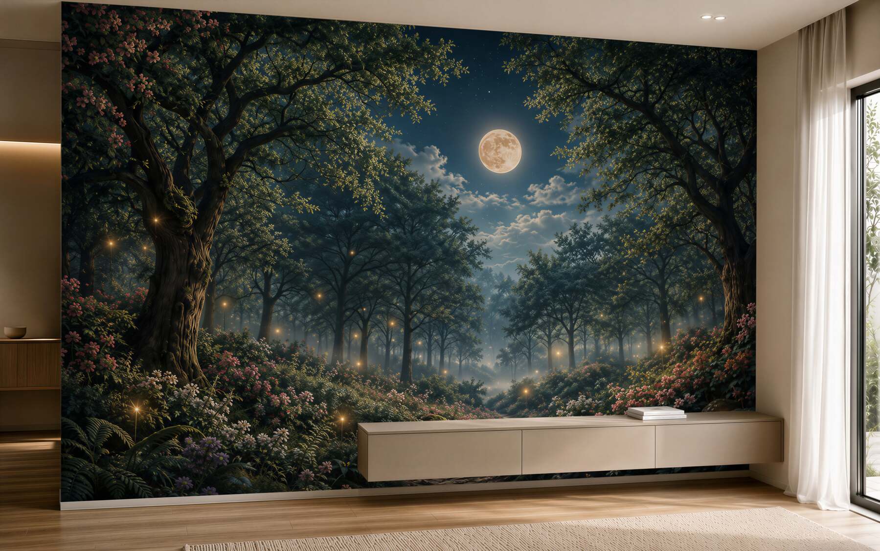 Fototapeten magischer Wald bei Nacht