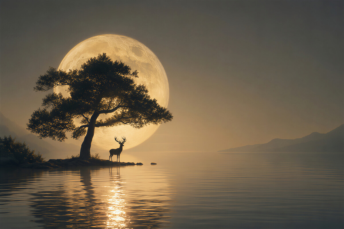 Fototapeten Hirsch bei Vollmond