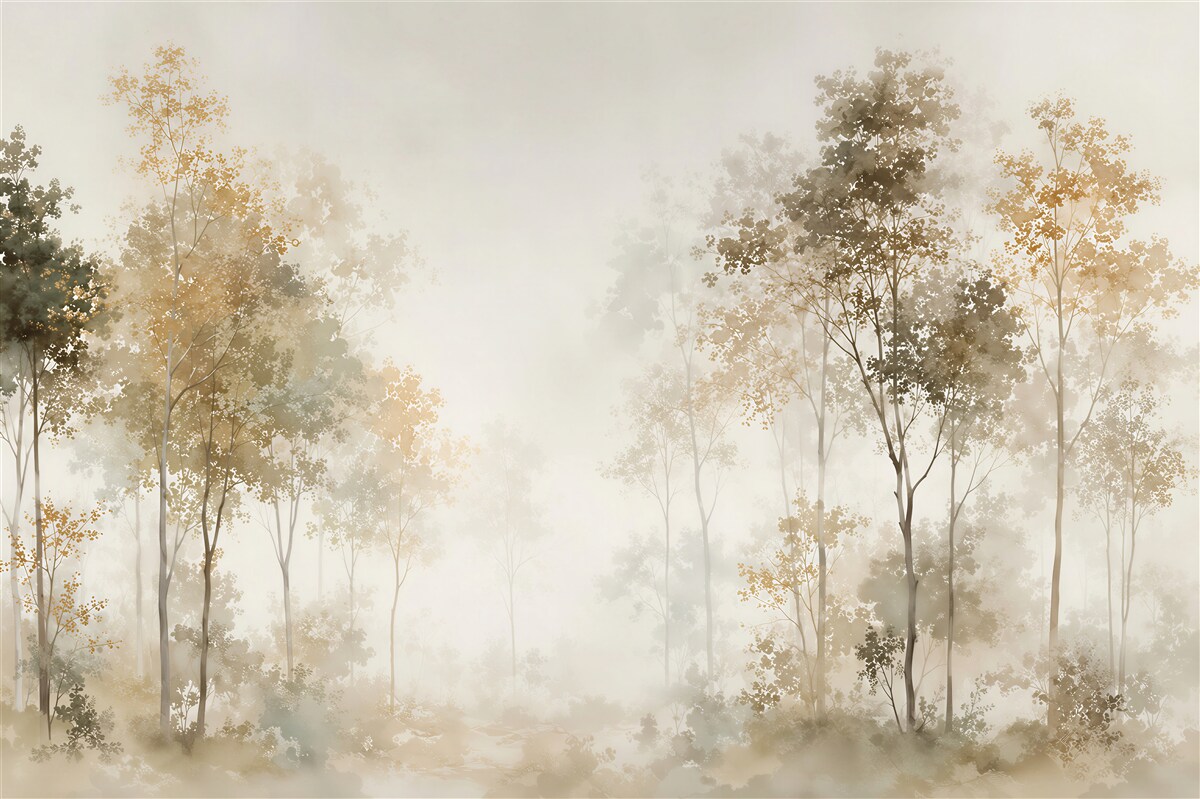 Fototapeten Wald im Nebel im Herbst