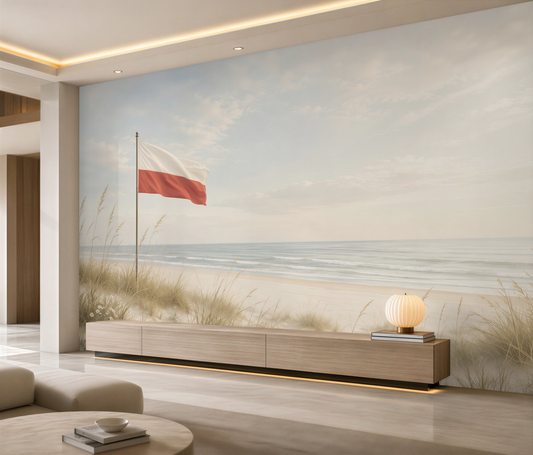 Fototapeten Strand mit der polnischen Flagge