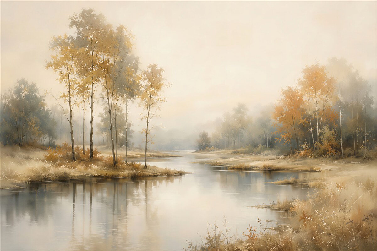 Fototapeten herbstliche Landschaft am See