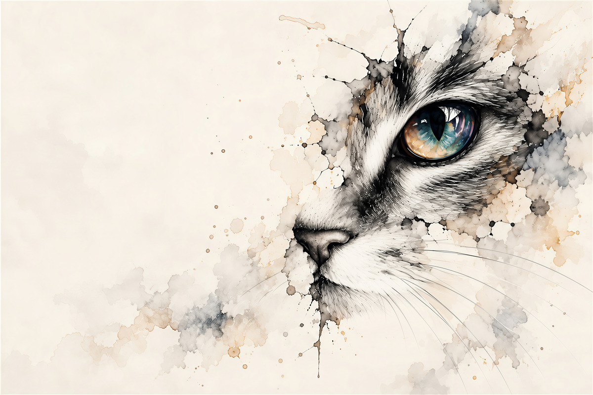 Fototapeten Aquarell Katze Gesicht