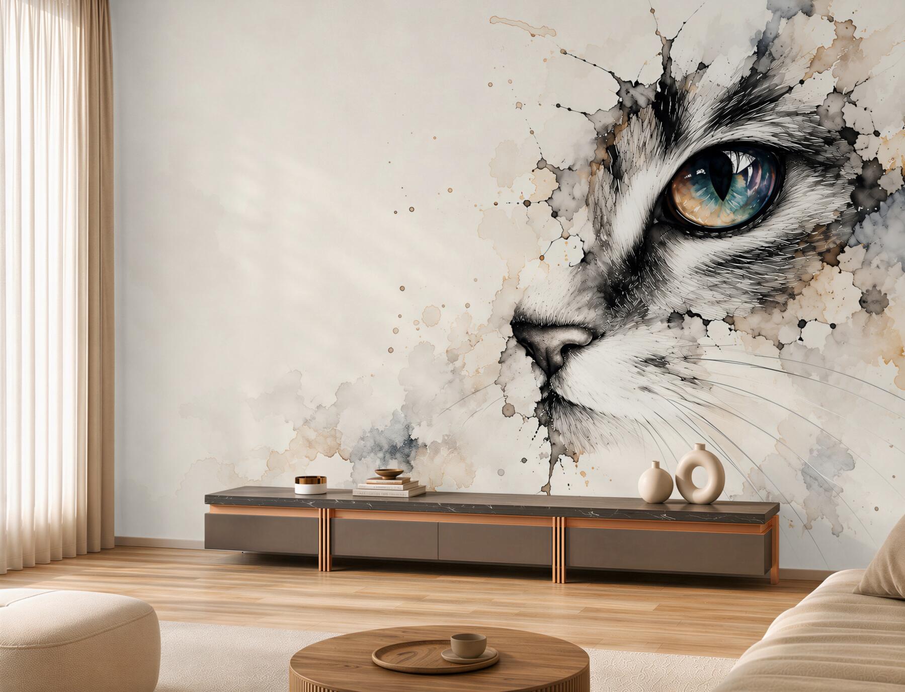 Fototapeten Aquarell Katze Gesicht