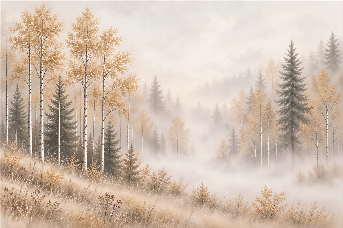 Fototapeten Herbstwald im Nebel