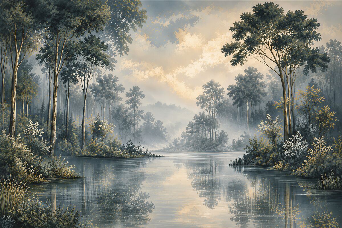 Fototapeten Waldlandschaft am Fluss