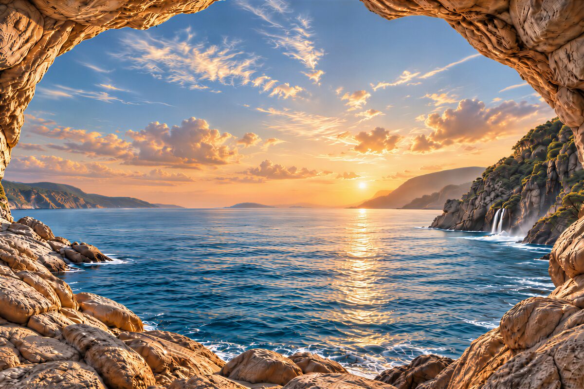 Fototapeten Sonnenuntergang über dem Meer